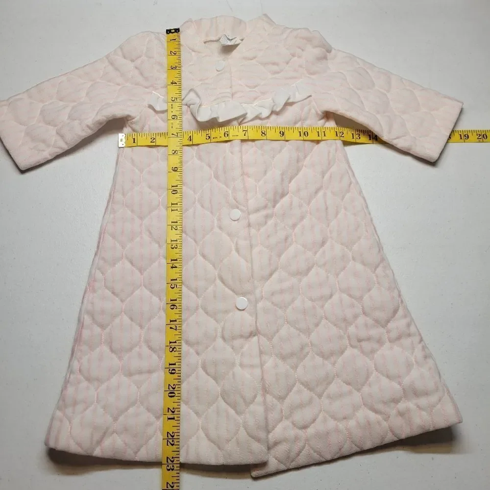 Kandlesticks Vintage Quilted Pink Robe House Coat Pink Stripes with Ruffle